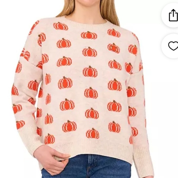 Pumpkin Patterned Cream Sweater - Picture 1 of 6